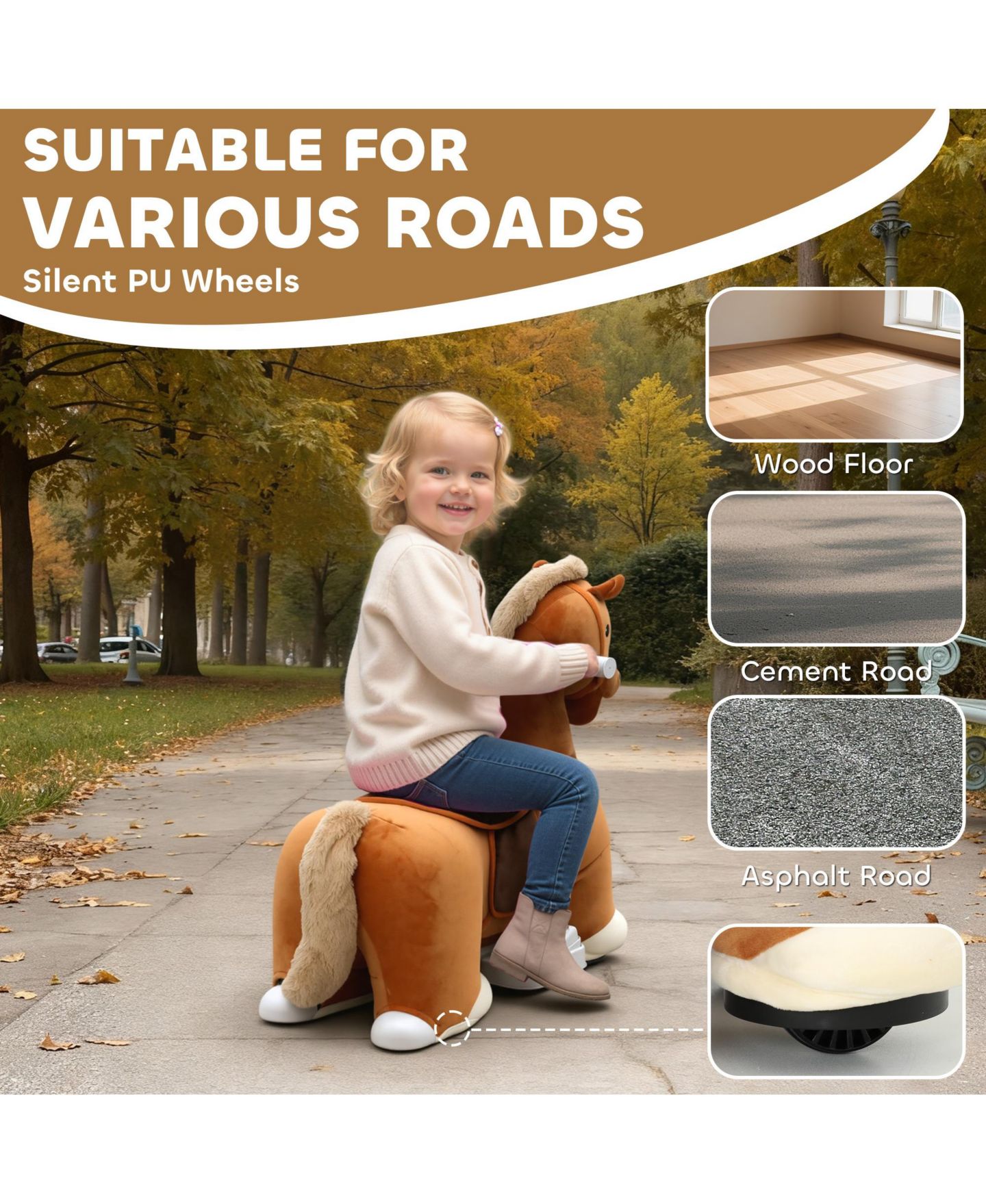 Детская игрушка Qaba 6V Ride on Horse, Battery Powe Electric Ride on Toy with Music, цвет: Коричневый — фото 8