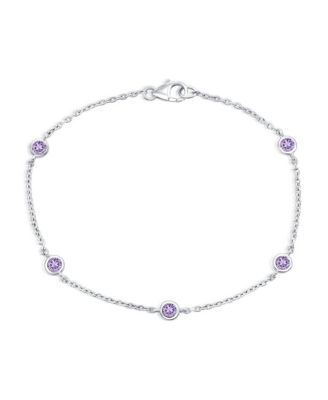 Sterling Silver, Round Bezel-Set Gemstone By The Yard Birthstone Bracelet