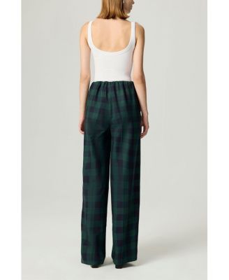 Women's Emerald Check Drawstring Wide-Leg Pants