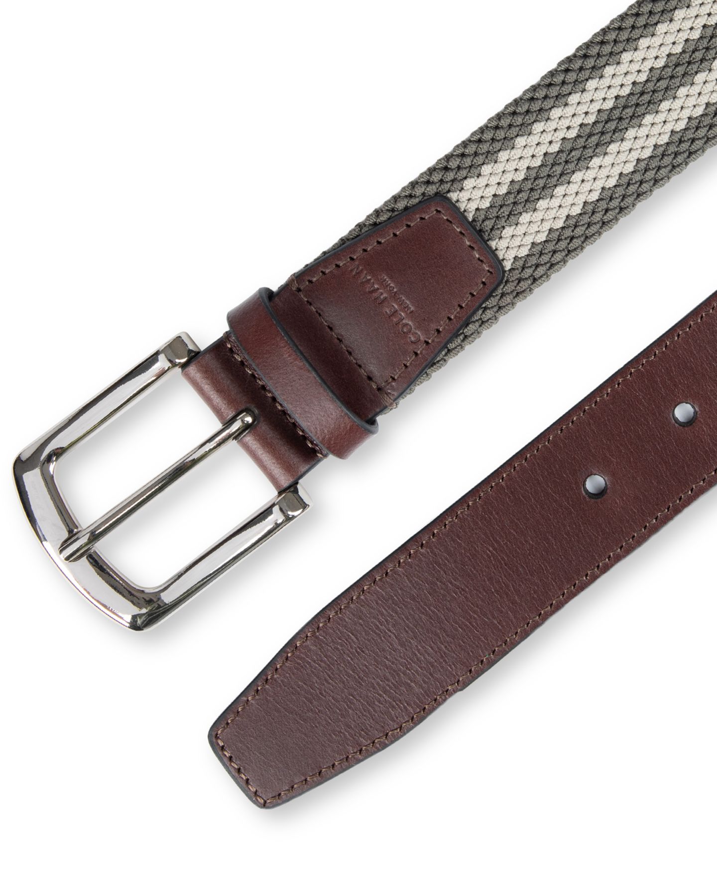 Мужской ремень Cole Haan Striped Stretch Cord Casual Belt, цвет: Рыжевато-коричневый / Оливковый — фото 5