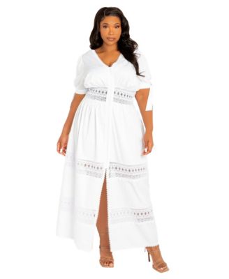 Plus Size Puff Sleeve Tiered Eyelet Maxi Dress