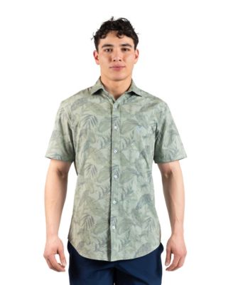Men's Tropical Leaves Printed Seersucker Short Sleeve Shirt