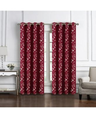 100% Polyester 140 GSM Reed Embroidered Grommet Curtain Panel 54" x 90" Burgundy