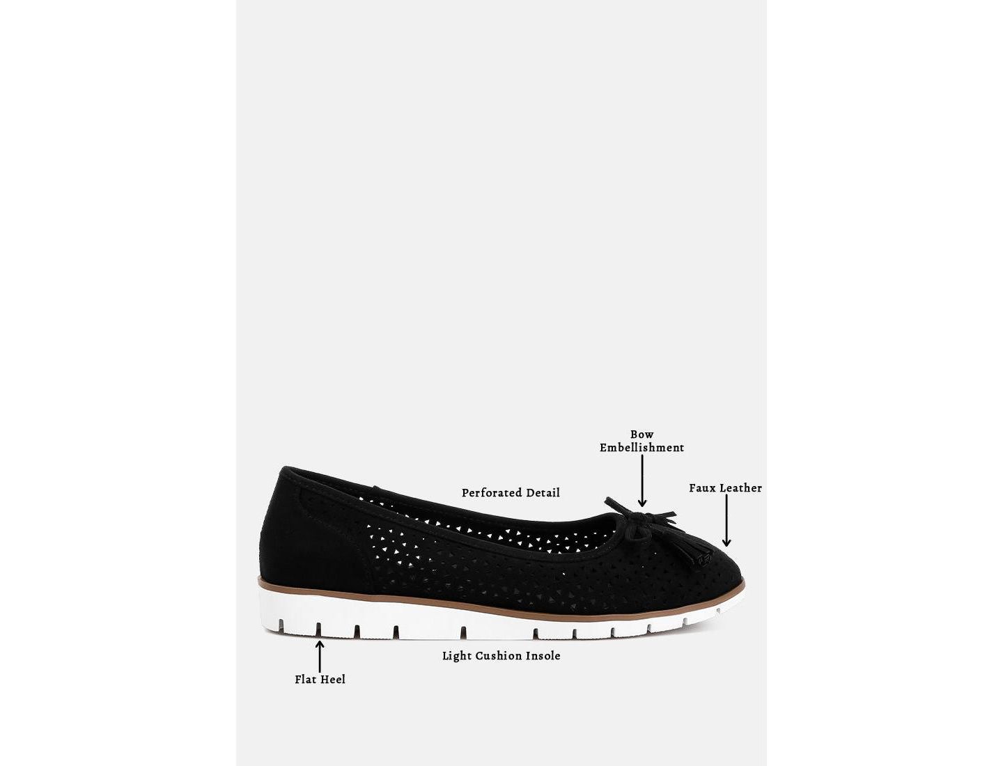 Женские балетки London Rag Pacer Perforated Leather Ballerinas, цвет: Чёрный — фото 9