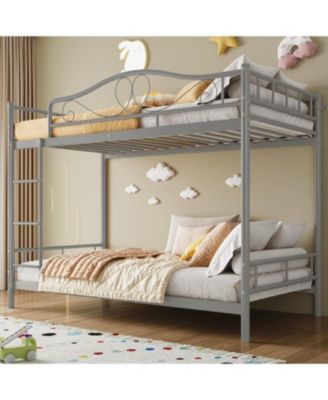 Metal Bunk Bed Twin Over Twin, Heavy Duty Bunkbeds Frame with Safety Guard Rails for Kids Boys GirlsSteel Bed for School, Bedroom Space-Saving