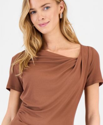 Women's Short Sleeve Asymmetric-Neck Top