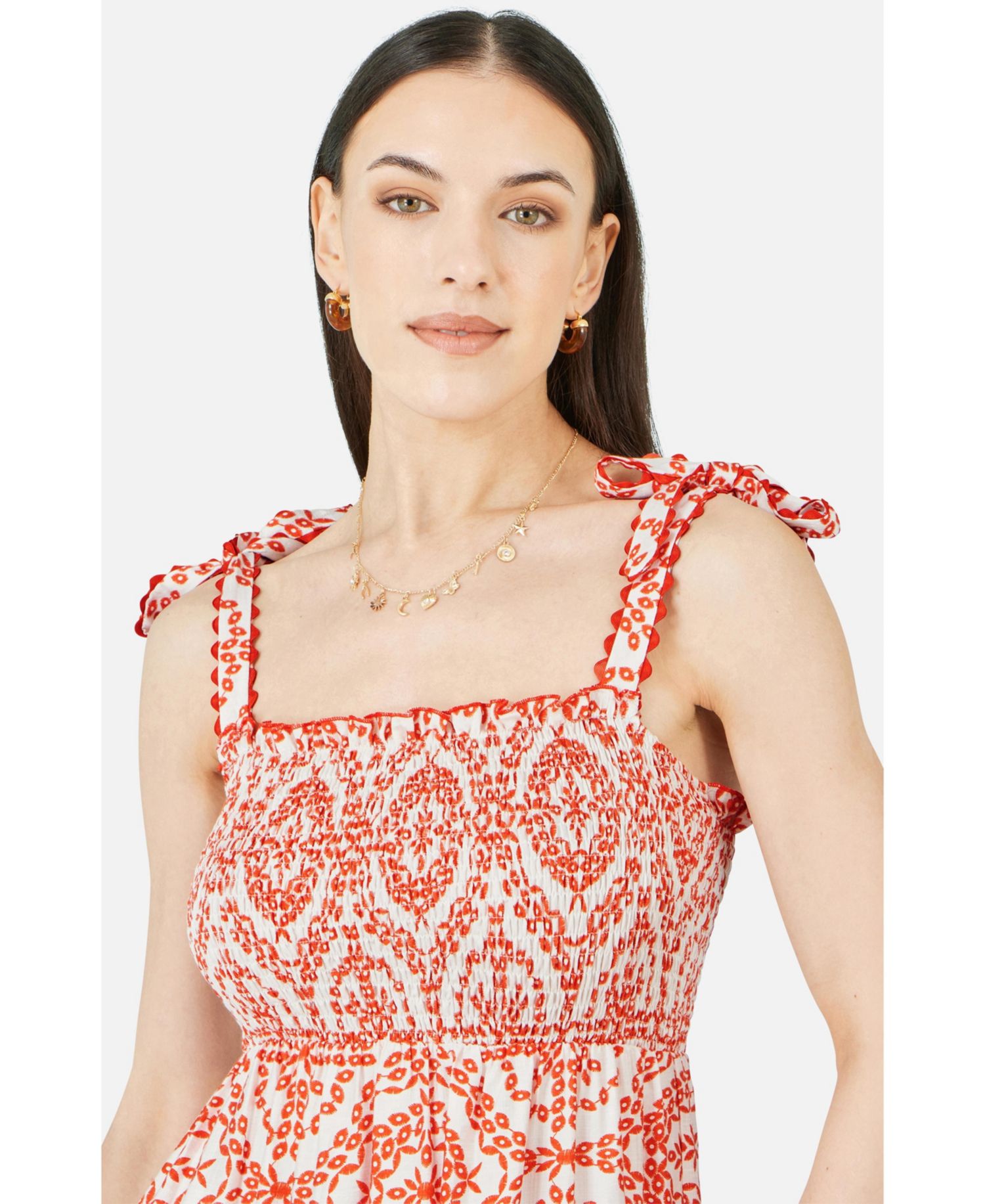 Women's Viscose Ruched Tie Strap Midi Sun Dress