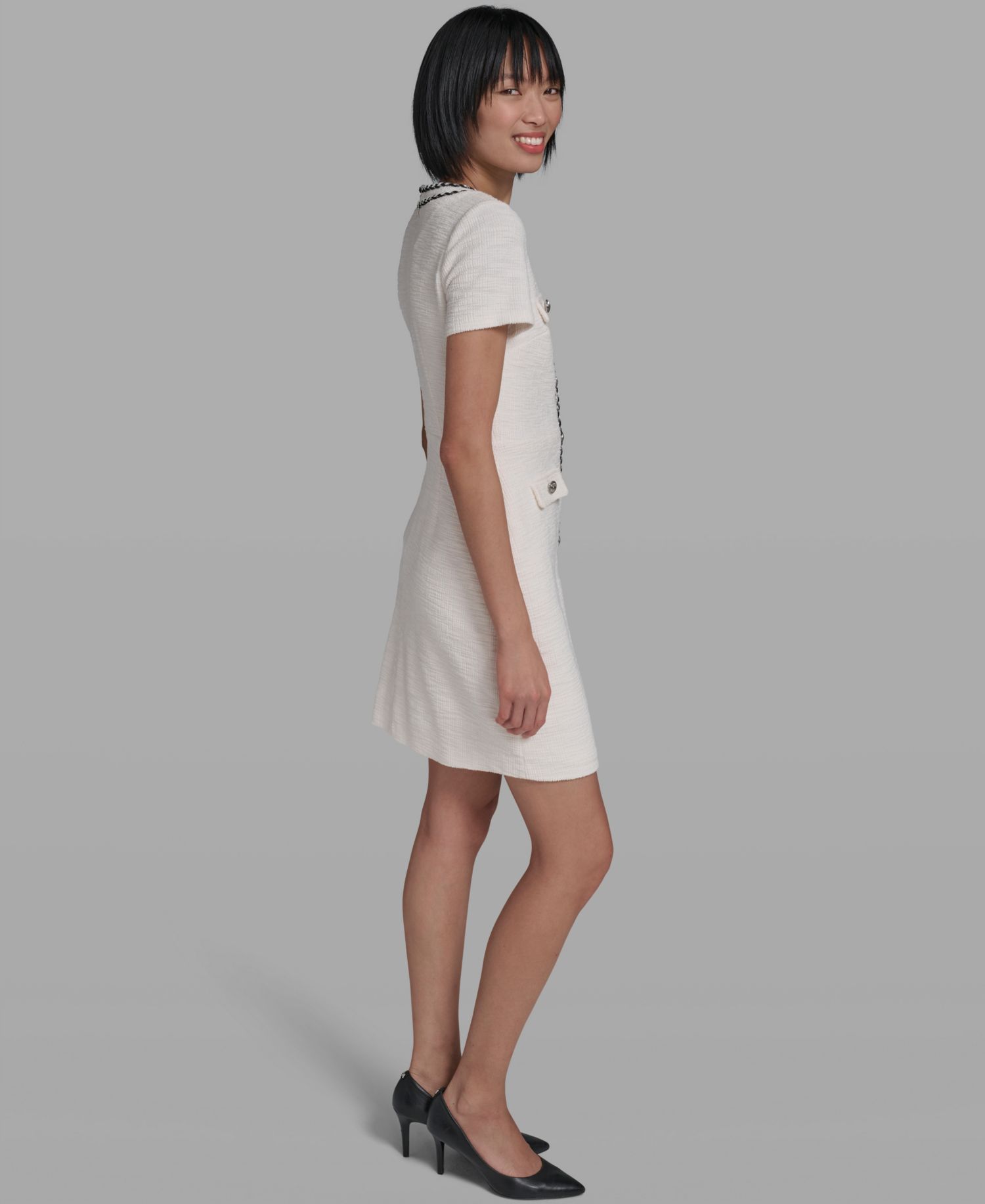Women's V-Neck Tweed Sheath Dress