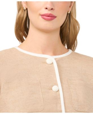 Women's Contrast Patch Pocket Crew Neck Jacket