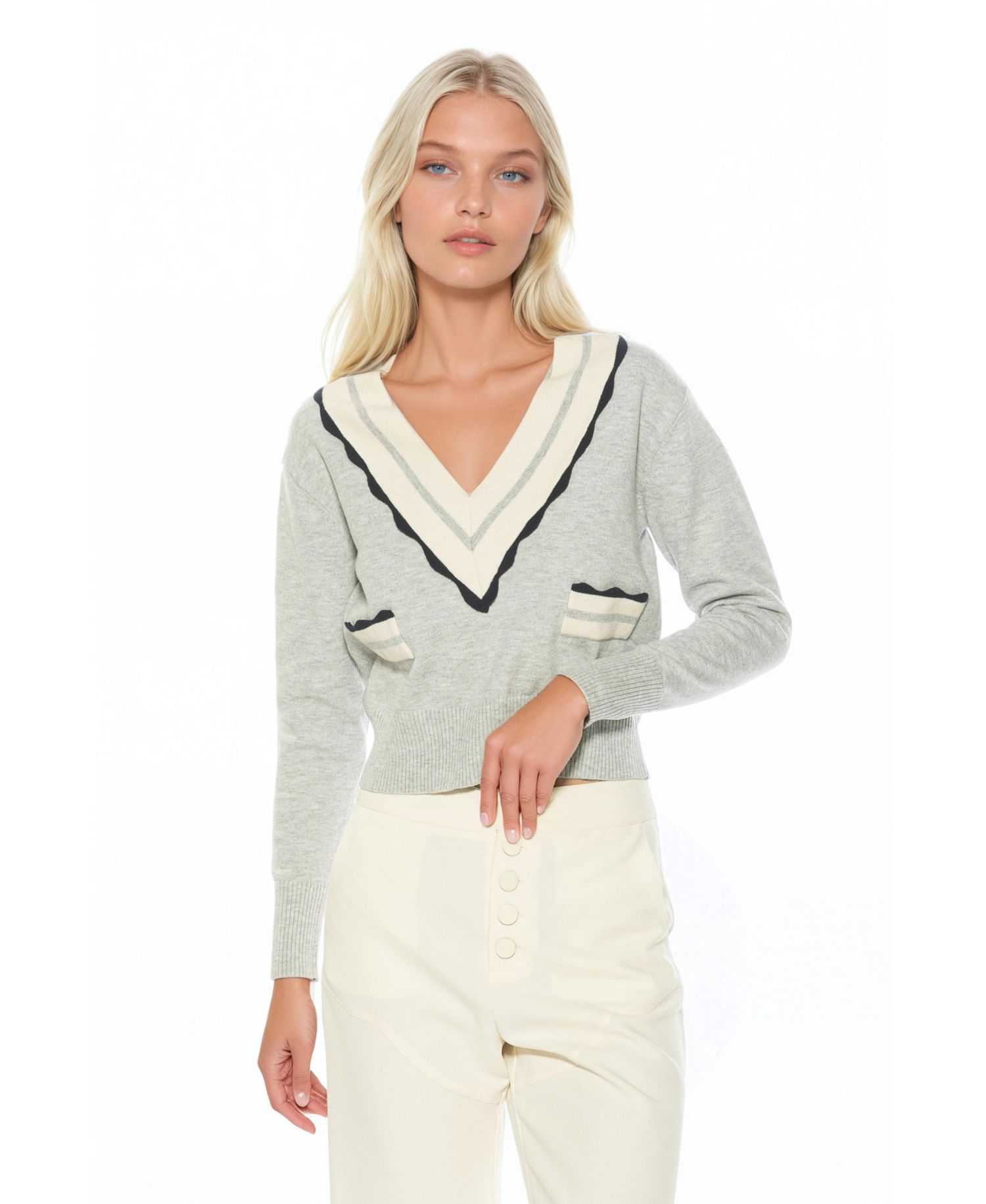 Women's Arden Deep V Contrast Trim Cardigan