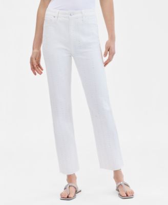 Women's Crystal-Embellished Straight-Leg Ankle Jeans