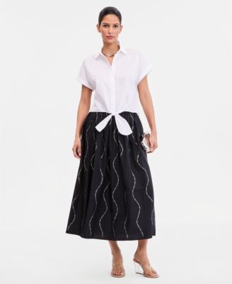 Women's Rhinestone Wave Pull-On Midi Skirt