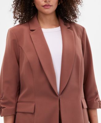 Plus Size Kiss-Front 3/4-Sleeve Blazer