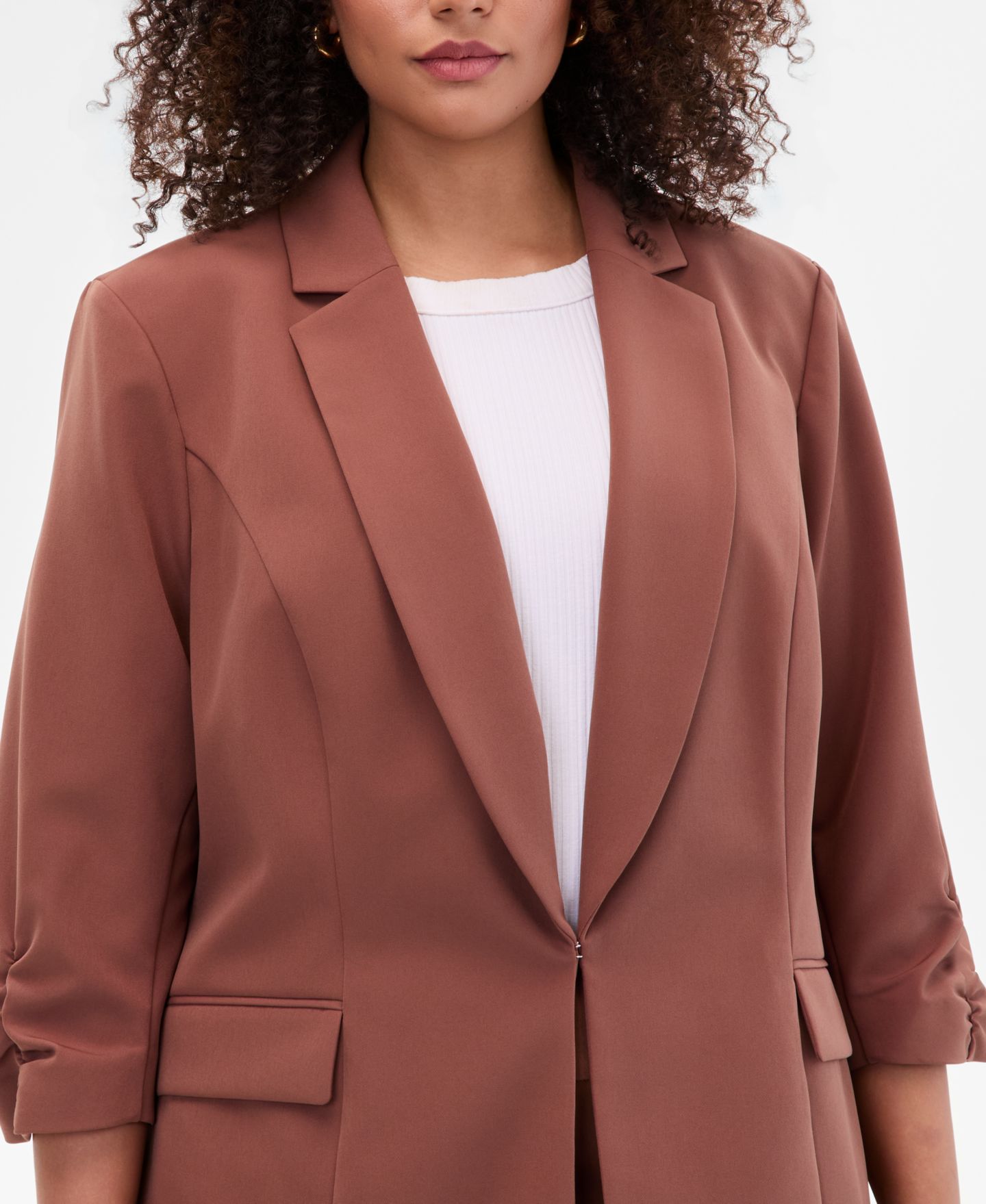 Женский пиджак I.N.C. International Concepts Plus Size Kiss-Front 3/4-Sleeve Blazer, цвет: Медный — фото 4