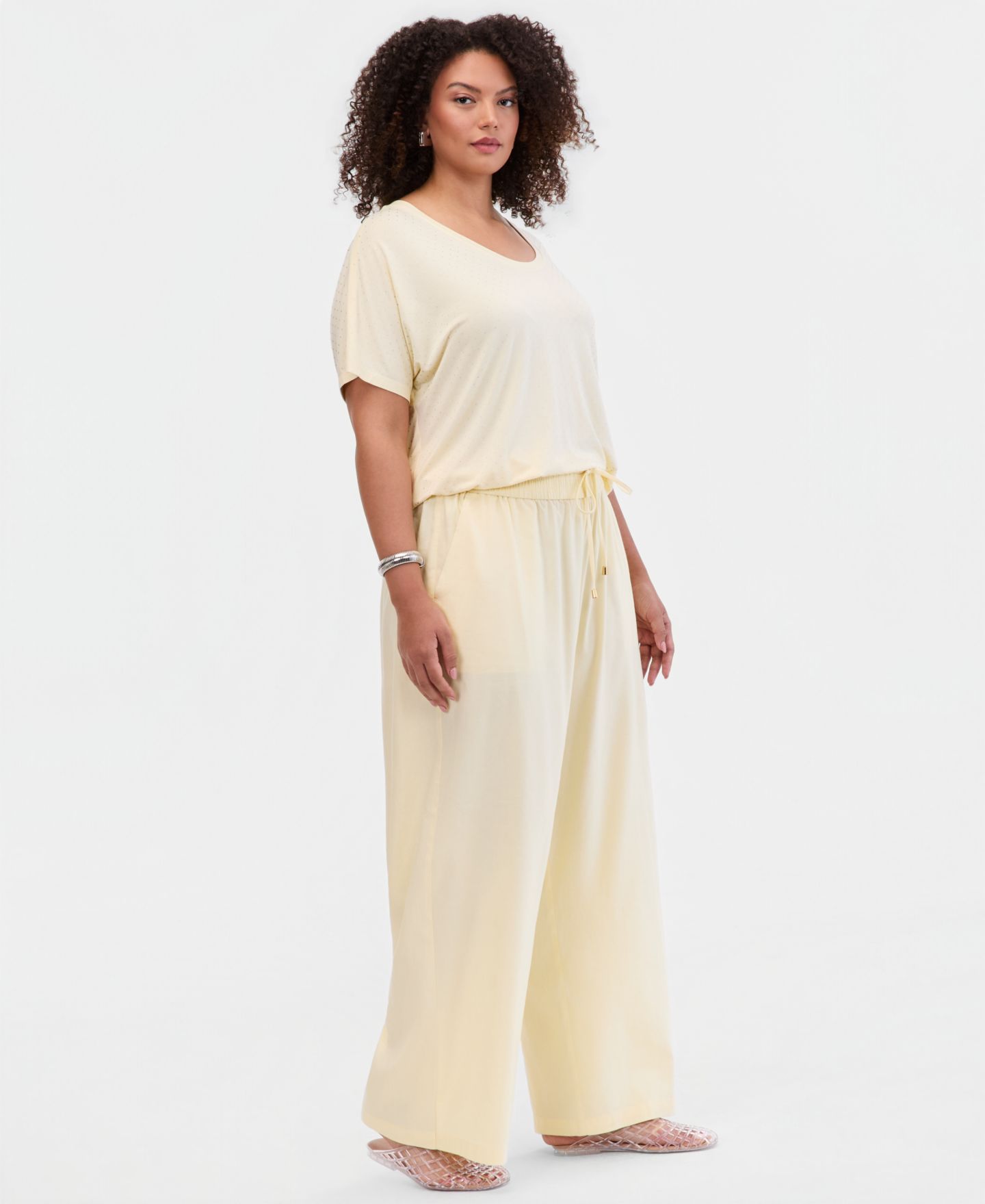 Женские брюки I.N.C. International Concepts Plus Size Solid Drawstring Wide-Leg, цвет: Жёлтый туманный — фото 2