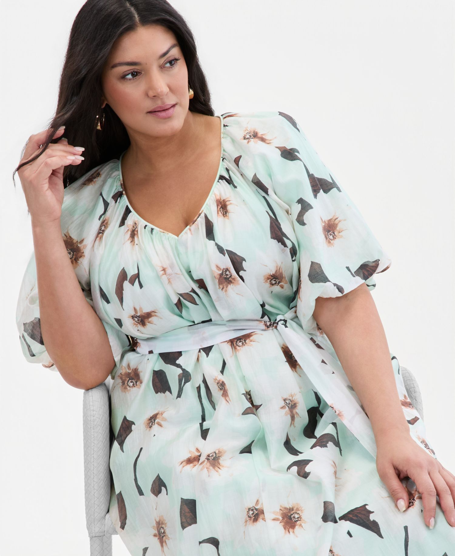Plus Size Puffed-Sleeve Maxi Dress