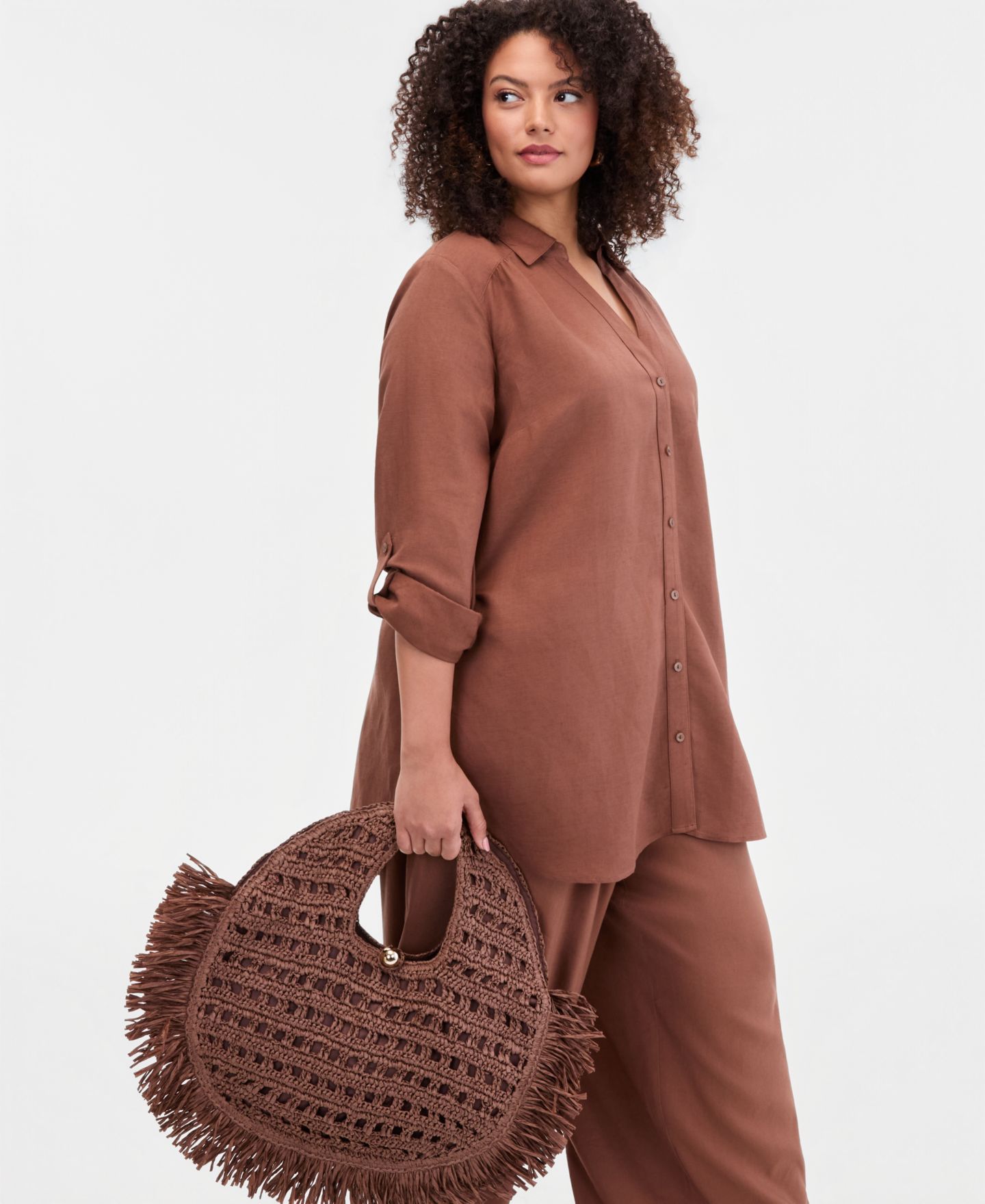 Женские комплекты I.N.C. International Concepts Plus Size Shirt & Wide-Leg Pants, цвет: Яркий белый — фото 2