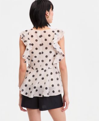 Women's Printed Ruffle-Sleeve Peplum Blouse