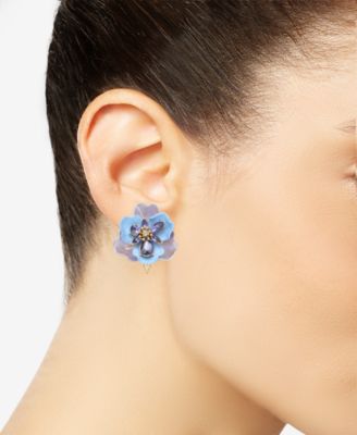 Crystal Flower Clip-On Button Earrings 