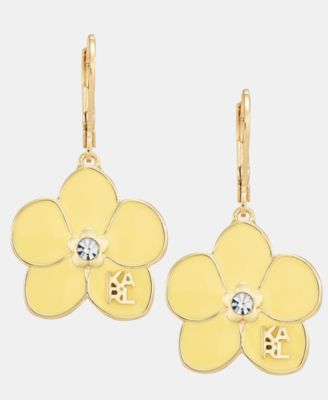 Gold-Tone Enamel Flower Logo Drop Earrings
