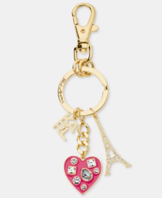 Gold-Tone Pink Logo Heart Bag Charm Keychain