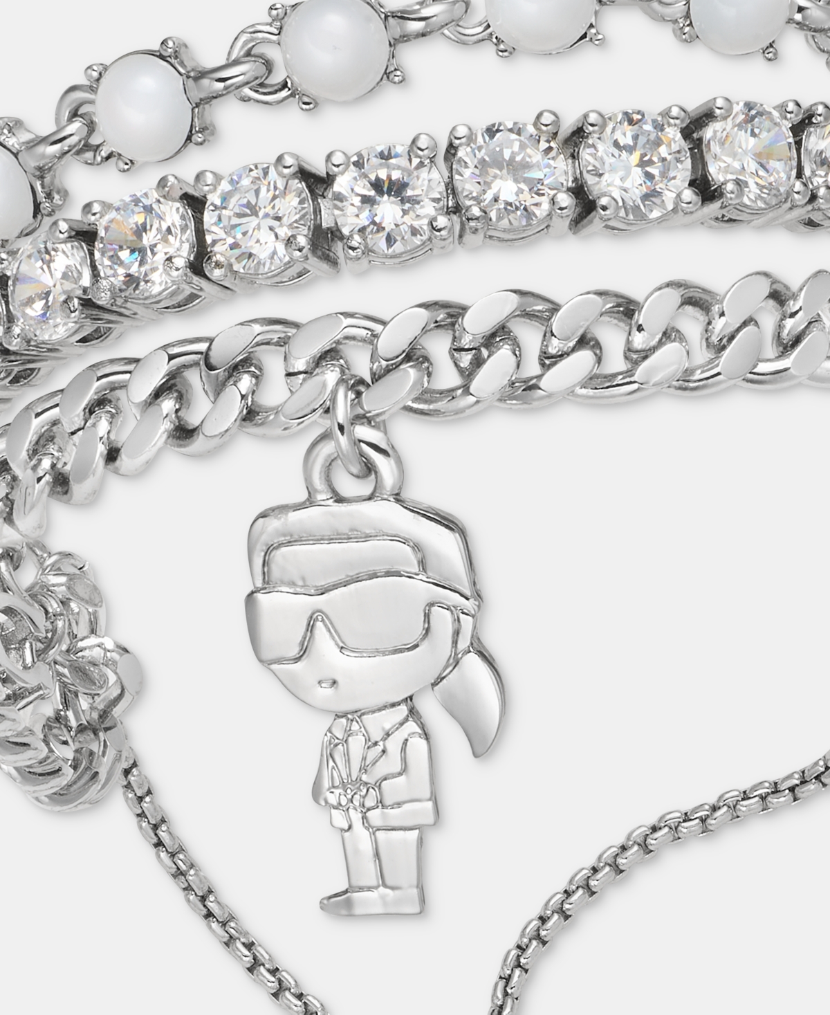 Karl Lagerfeld Paris Silver-Tone Three-Row Karl Stone Slider Bracelet