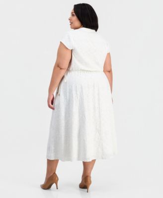 Plus Size V-Neck Cap-Sleeve Eyelet Dress