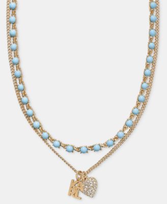 Metal-Tone Two-Row White Karl Pendant Necklace