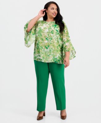 Plus Size Printed Boat-Neck Ruffle-Sleeve Blouse
