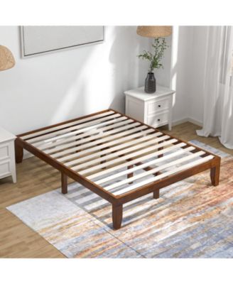 14 Inch Rubber Wood Platform Bed Frame with Wood Slat Support