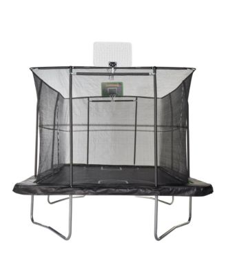 Rectangle Trampoline with 2 Powder Coated Basketball Hoops & Breakaway Rim and Ladder