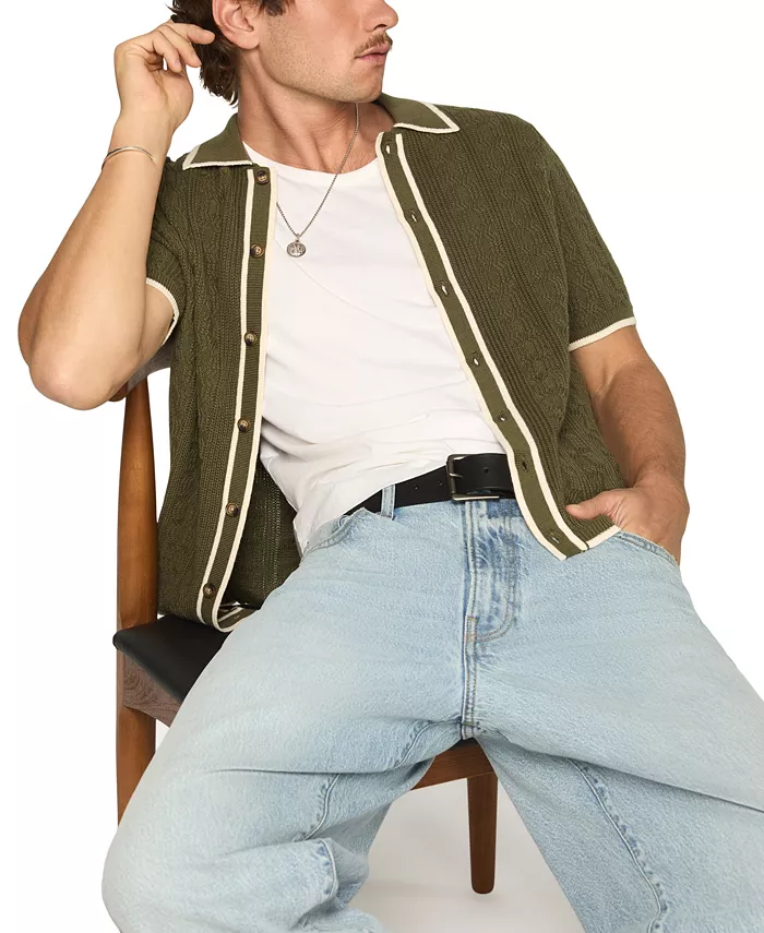 Men's Piping Detail Button-Front Short-Sleeve Shirt - thumbnail 3