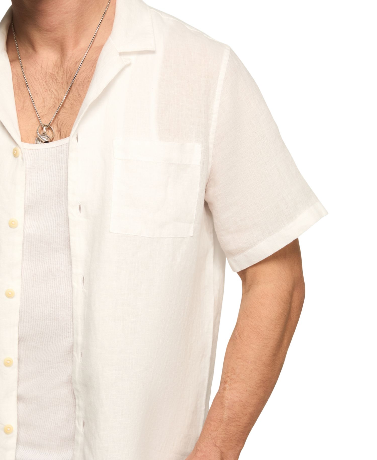 Men's Short-Sleeve Linen Camp Collar Shirt