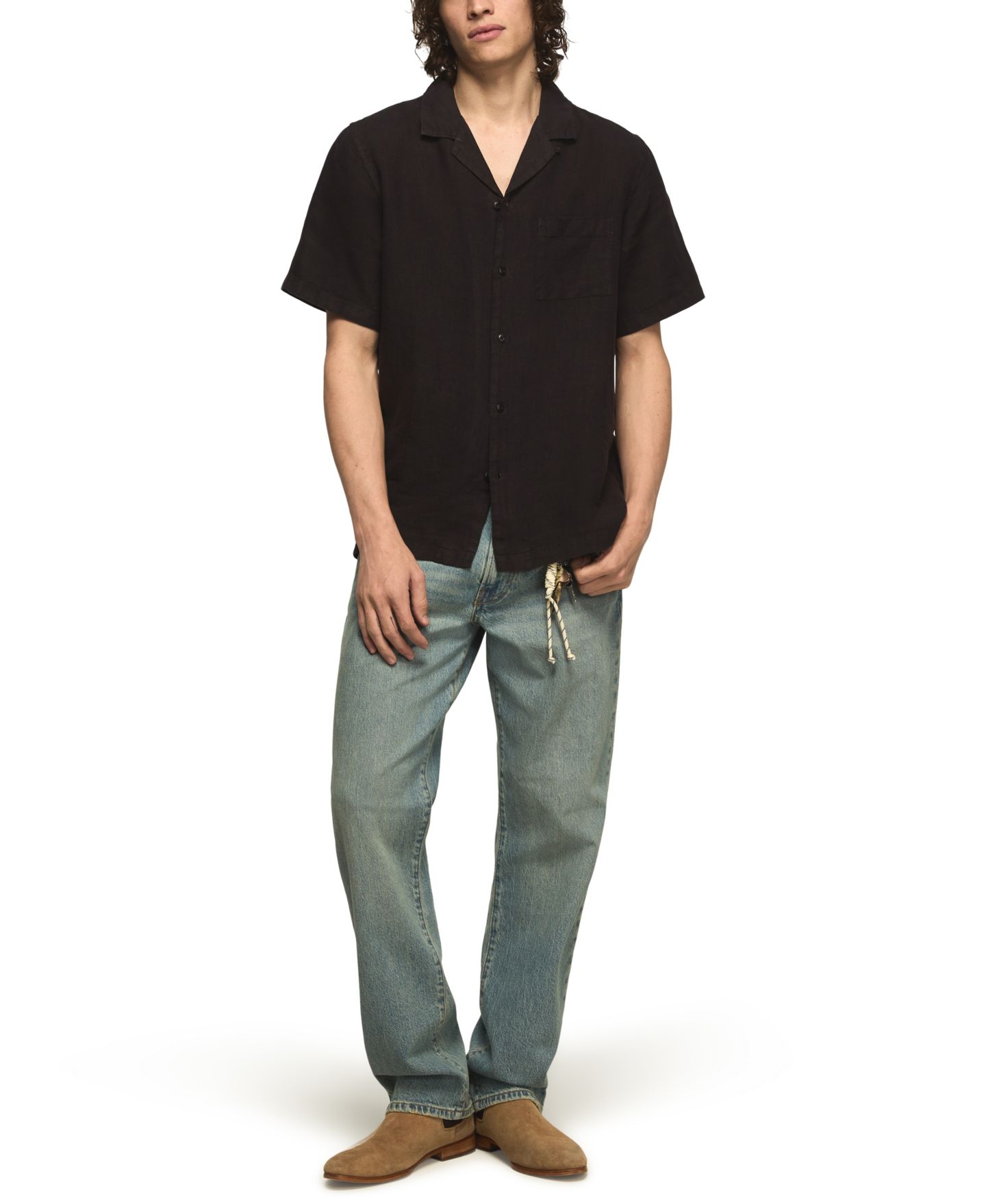 Мужская рубашка Lucky Brand Short-Sleeve Linen Camp Collar, цвет: Призрачный — фото 2