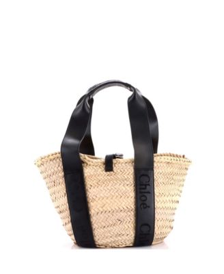 Medium Sense Basket Tote Raffia with Leather