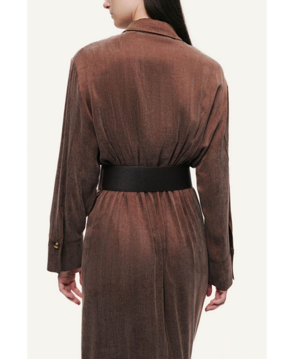 Nocturne Women's Belted Draped Shirt-Collar Maxi Dress