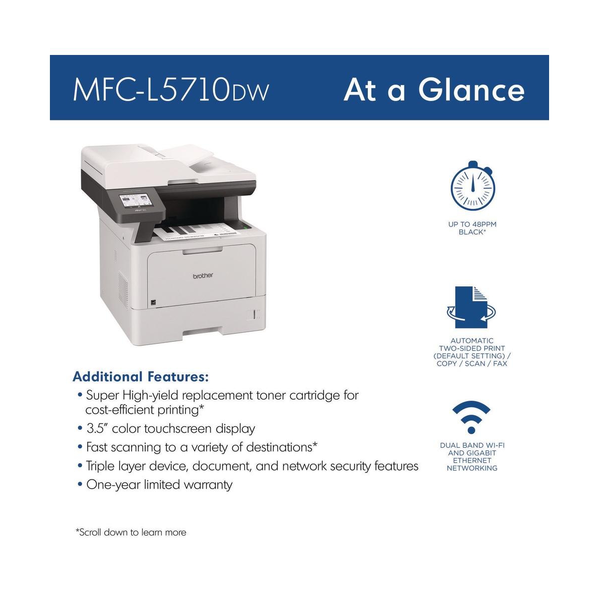Brother MFCL5710DW Business Monochrome Laser Aio Printer Copy Fax Print Scan