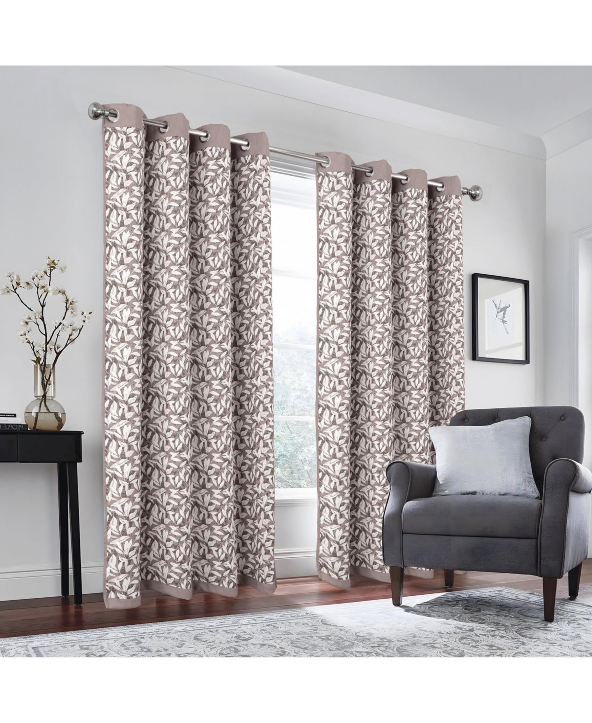 Rt Designers Collection 100% Polyester 190 Gsm Marina Revisible Blackout Grommet Curtain Panel 54" x 95" Taupe