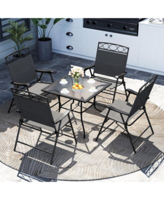 4 Pack Patio Folding Chairs w/ Backrests & Armrests Metal Frame Outdoor