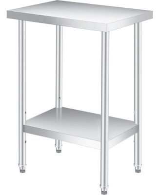 12"X24"x35" Stainless Steel Work Table, 2-Tier Commercial Metal Prep Table, Rust-Resistant Utility Tables