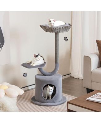 42" Cat Tower with Curved Metal Frame, Indoor Activity Tree for Large & Small Cats