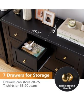 Dresser with 7 Deep Drawers for Bedroom, Farmhouse Wood Storage Chest with Gold Handles