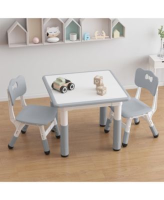 Kids Table and 2 Chairs Set with Graffiti Desktop, Height Adjustable Toddler Table and Chairs Set