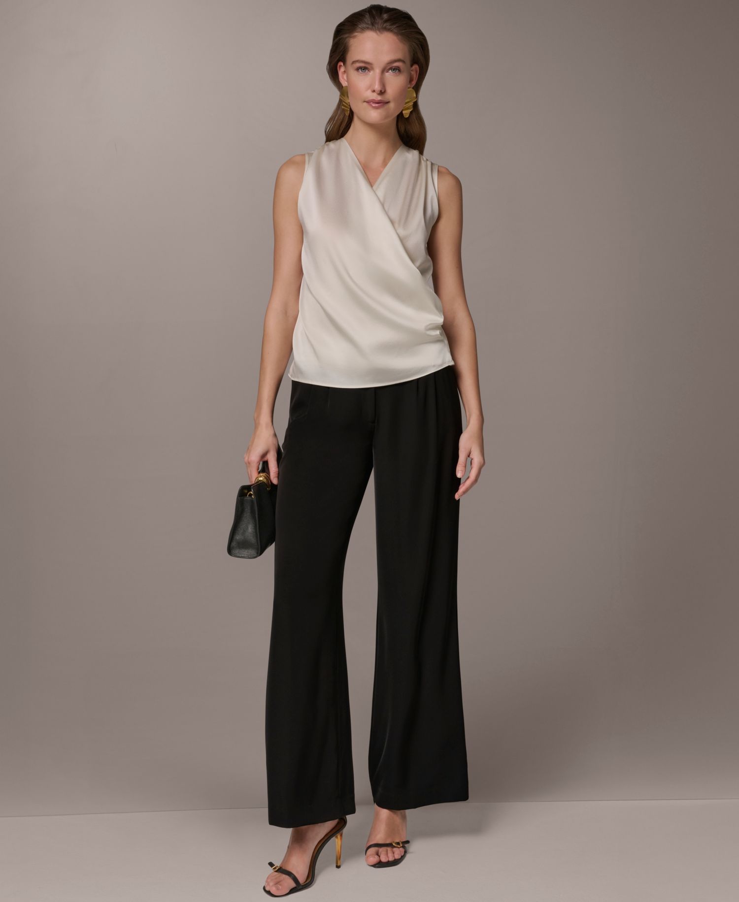 Women's Sleeveless Silk Draped Neck Blouse