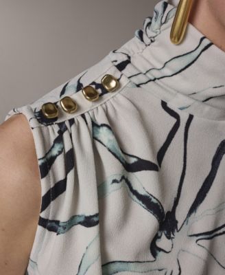 Women's Mock Neck Button Shoulder Top