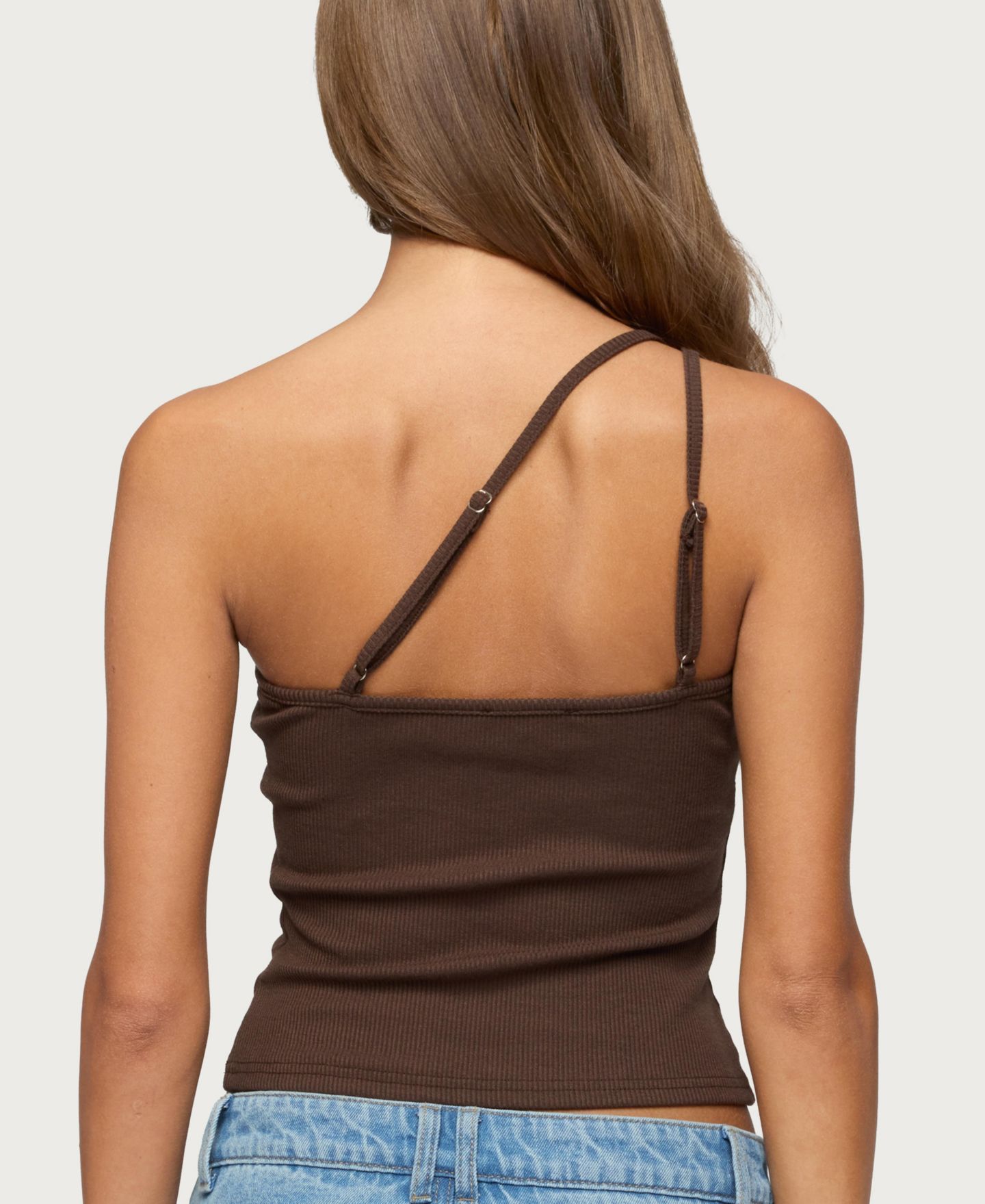 Женский топ Edikted Calista Ribbed One Shoulder, цвет: Коричневый — фото 3
