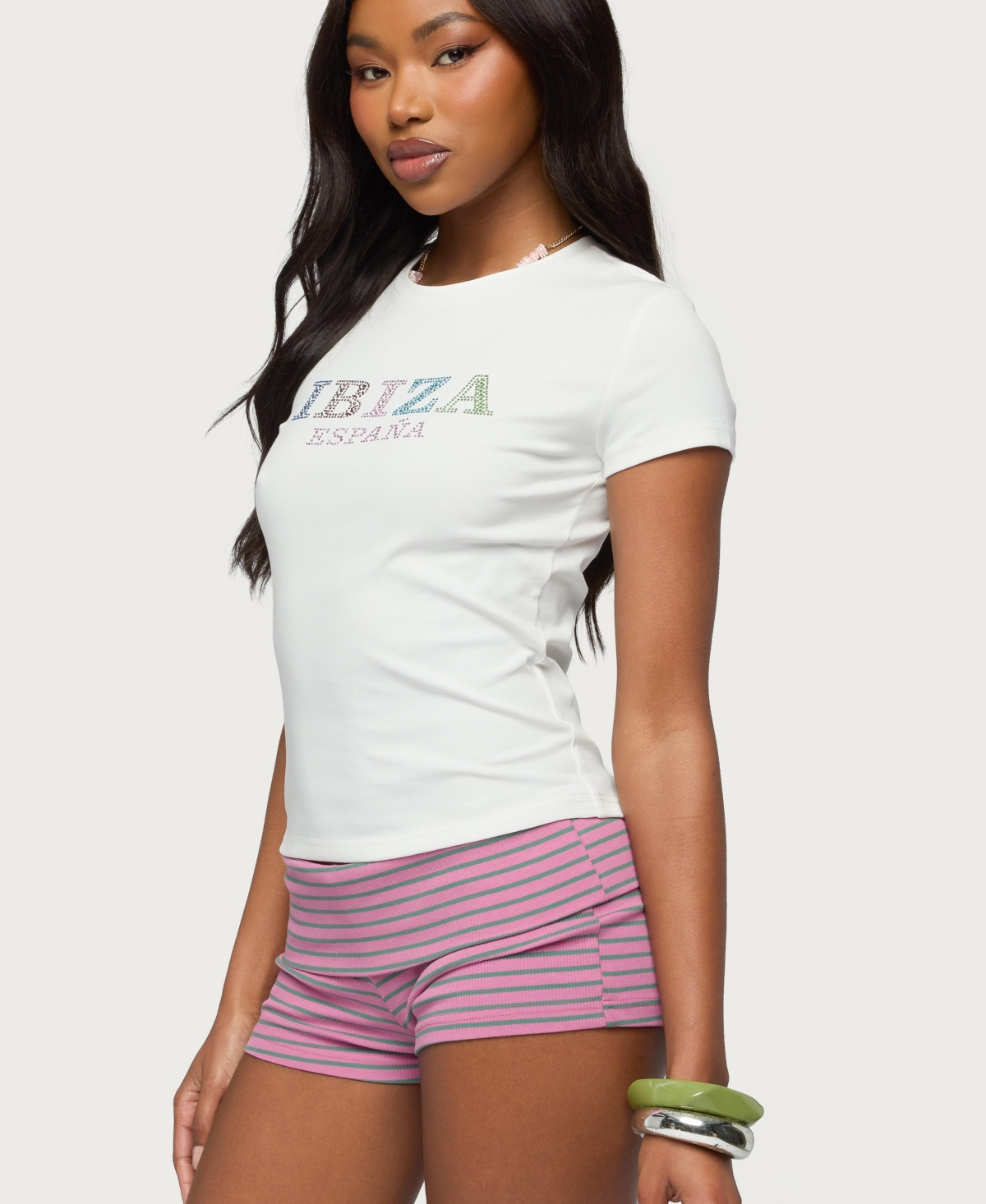 Edikted Women's Ibiza Rhinestone T Shirt