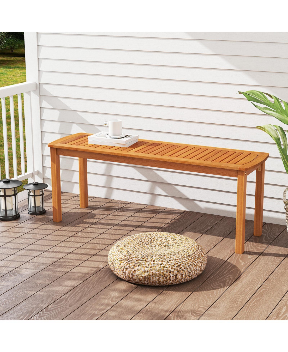 Slickblue Acacia Wood Outdoor Garden Bench with Slatted Seat