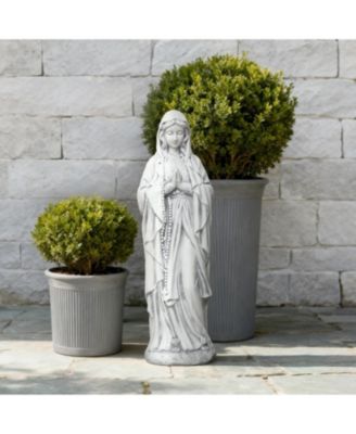 29.3" Praying Mary Statue with Rosary Beads, White Outdoor Religious Decor