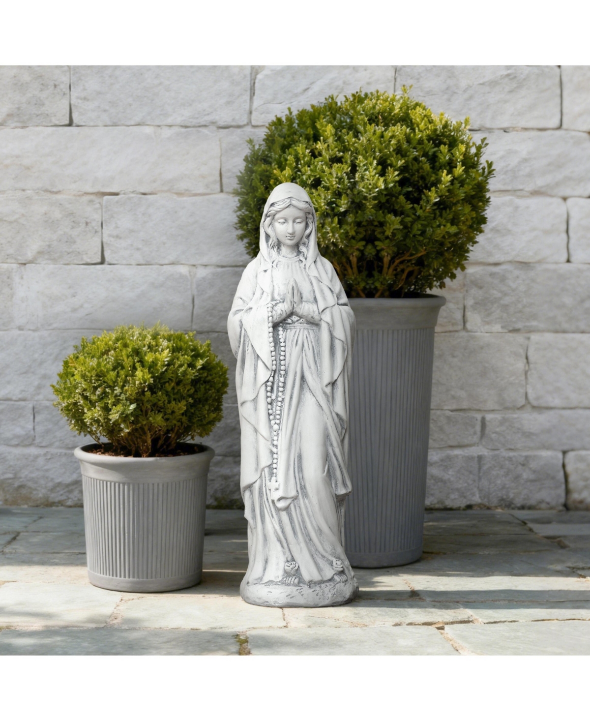 LuxenHome 29.3" Praying Mary Statue with Rosary Beads, White Outdoor Religious Decor
